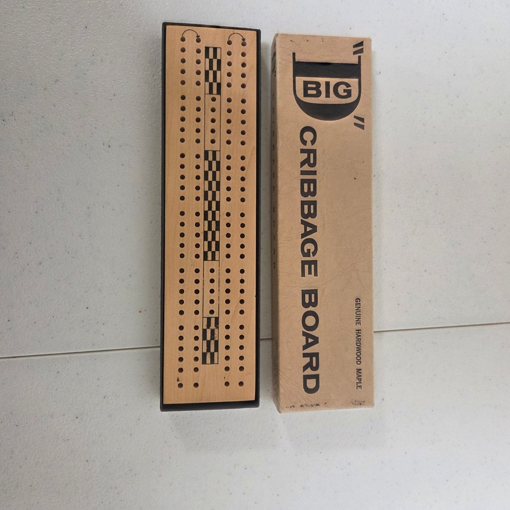Vintage Are-Jay Game Co Big D Cribbage Board Genuine Hardwood Maple Made in USA